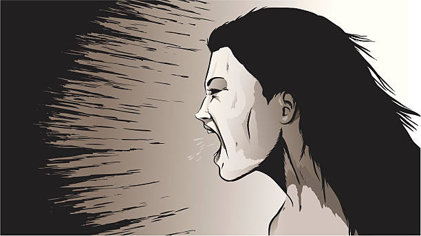 Yelling woman vector art illustration