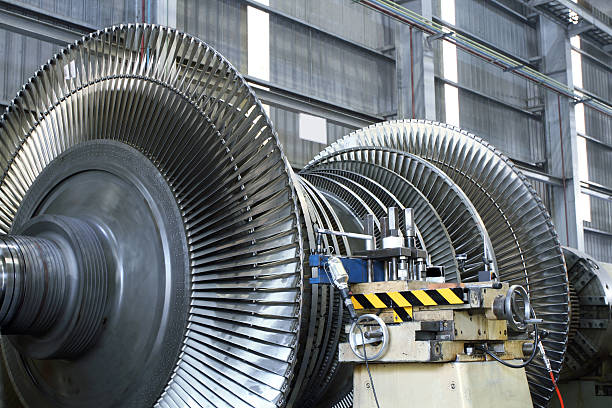 Steam Turbine at workshop Internal rotor of steam turbine at a workshop gas turbine stock pictures, royalty-free photos & images