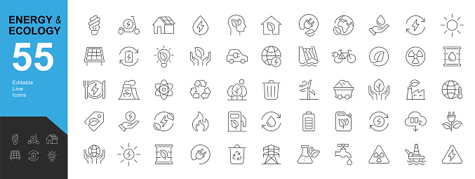 Vector illustration in modern thin line style of  eco related  icons: protection, planet care, natural recycling power. Pictograms and infographics