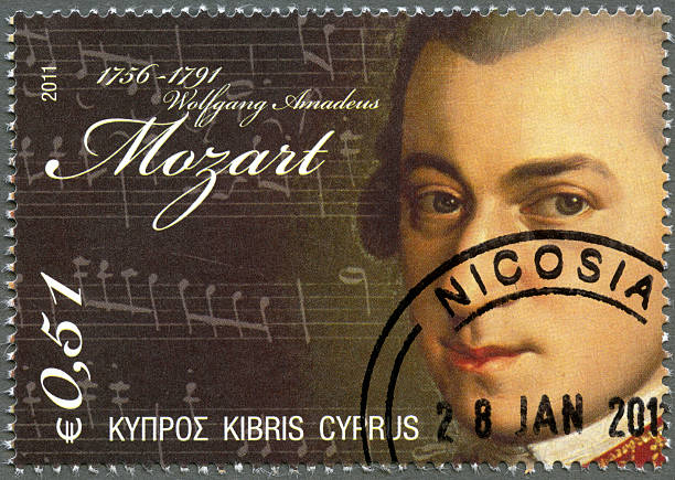 Postage stamp Cyprus 2011 Wolfgang Amadeus Mozart (1756-1791) Cyprus 2011 stamp printed in Cyprus shows Wolfgang Amadeus Mozart (1756-1791), circa 2011 wolfgang amadeus mozart photos stock pictures, royalty-free photos & images