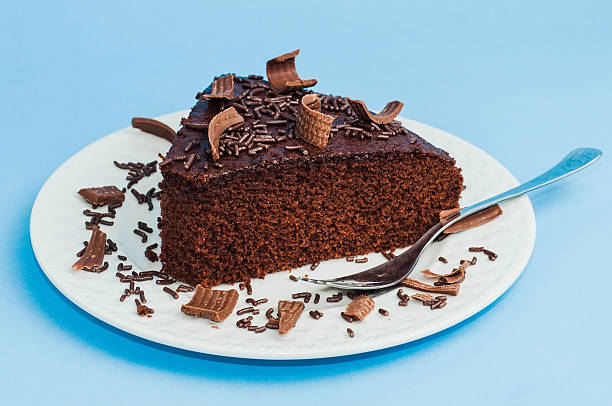 Delicious chocolate cake with fork stock photo