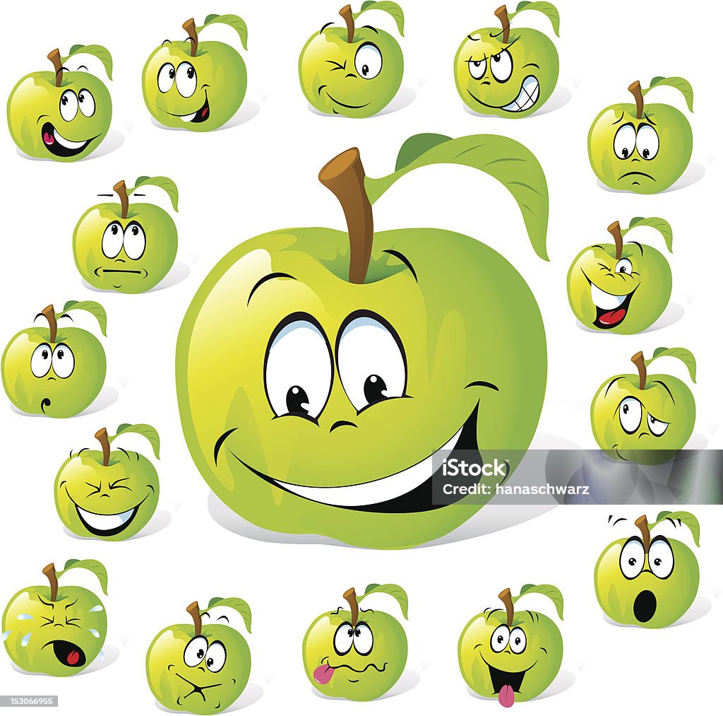 green aplle cartoon green apple cartoon with many expression isolated on white background Anger stock vector