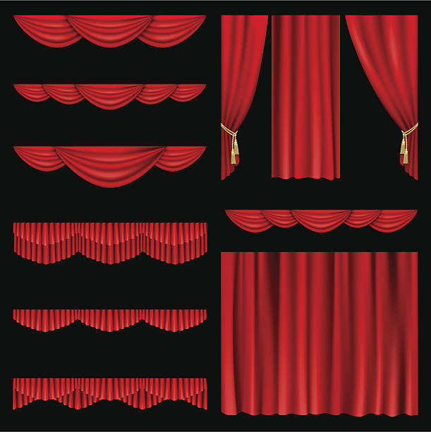 красные шторы - curtain velvet red stage stock illustrations