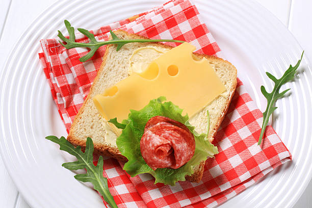 Sandwich bread with Swiss cheese and salami