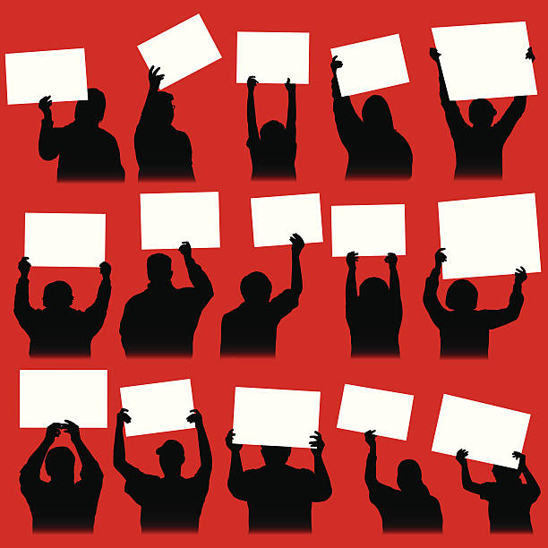 Rally Signs People holding up signs with copy space. angry crowd stock illustrations