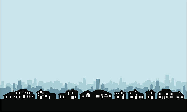 illustrazioni stock, clip art, cartoni animati e icone di tendenza di area residenziale skyline - skyline silhouette cityscape residential district
