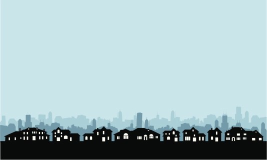 Residential Area skyline background with copy space. Highly detailed homes -- big and small.