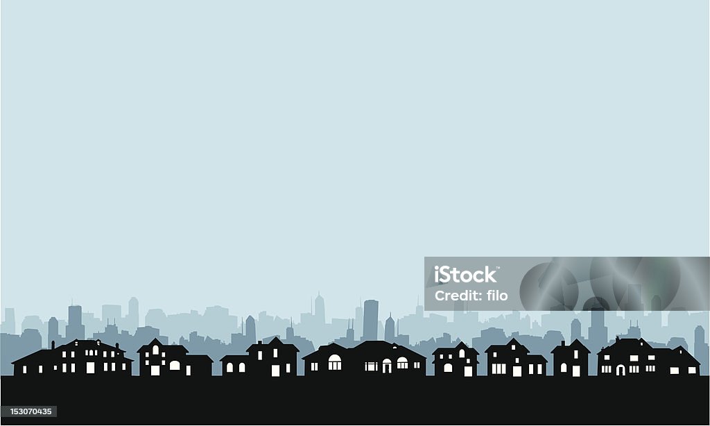 Residential Area Skyline Residential Area skyline background with copy space. Highly detailed homes -- big and small. In Silhouette stock vector