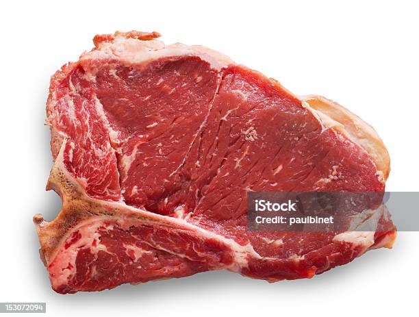 Tbone Cut Beef Isolated On White Stock Photo - Download Image Now - Porterhouse Steak, Raw Food, T-bone Steak