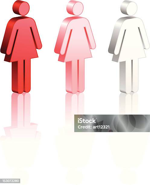 Ilustración de Stick Figura Mujeres De Pie En Línea y más Vectores Libres de Derechos de Hacer cola - Hacer cola, Tres personas, Baños públicos