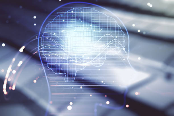 istock Double exposure of creative artificial Intelligence hologram on blurry metal background. Neural networks and machine learning concept 1530724879