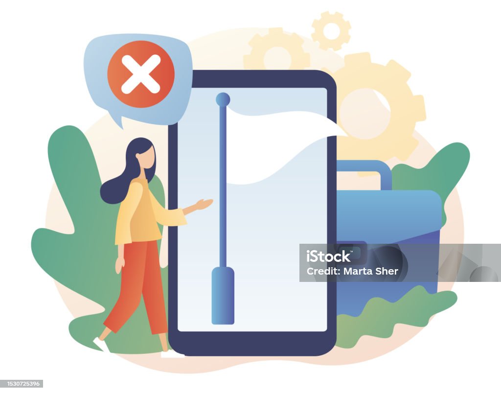 Surrendering Phone Give Up Or Surrender Metaphor White Flag On Smartphone Screen Tiny ...