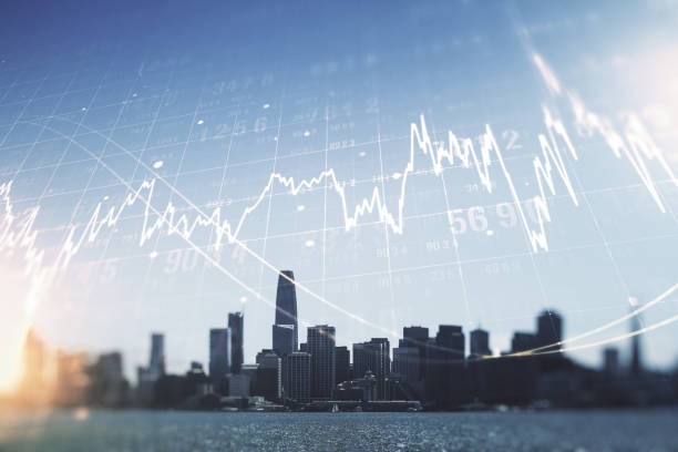 istock Multi exposure of virtual creative financial chart hologram on San Francisco skyscrapers background, research and analytics concept 1530726965