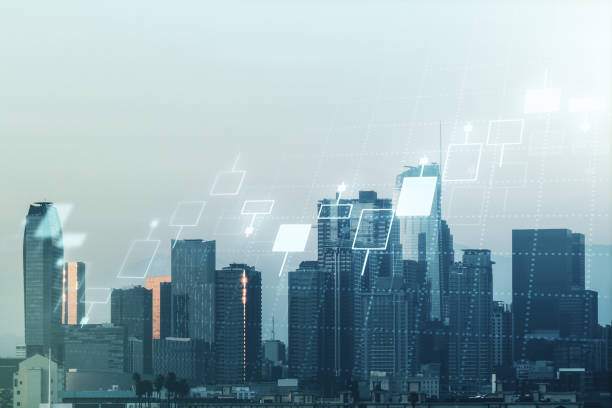 istock Multi exposure of virtual abstract financial graph interface on Los Angeles cityscape background, financial and trading concept 1530727504