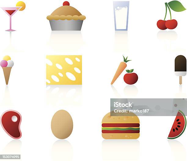 Значки Продуктов Питания — стоковая векторная графика и другие изображения на тему Арбуз - Арбуз, Без людей, Бутерброд