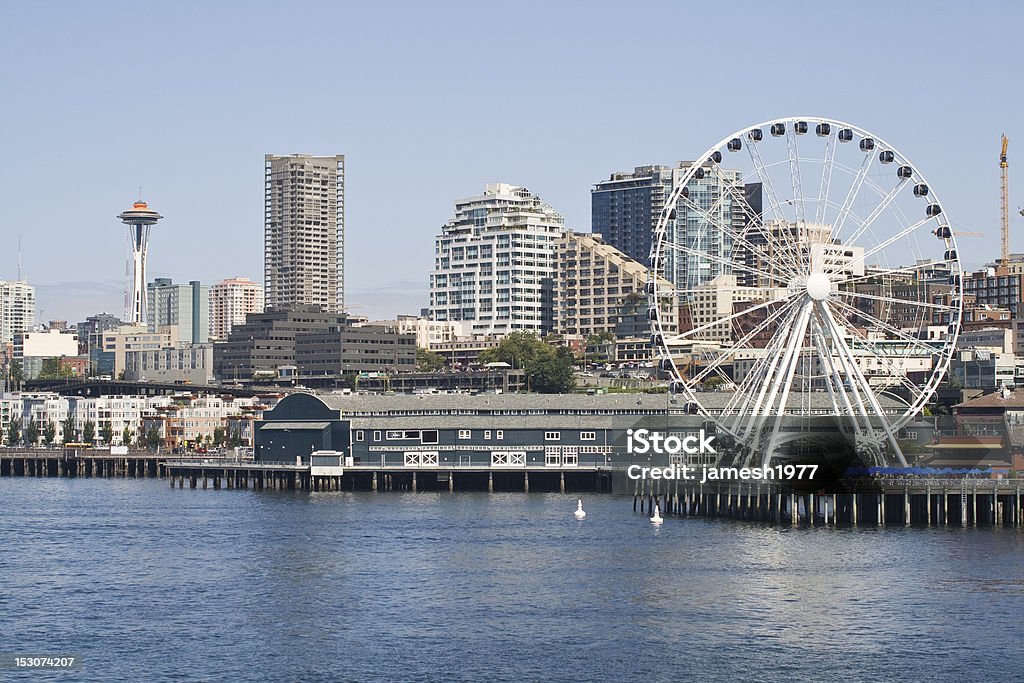 Seattle Waterfront Seattle's waterfront, Space Needle and Pier 57 Ferris Wheel. Seattle Stock Photo