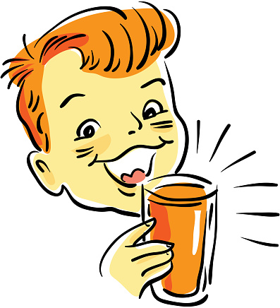 Funny boy with a glass of orange juice