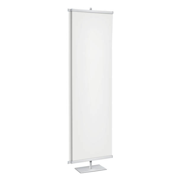 istock Double-sided vinyl banner stand realistic vector mock-up. Vertical floor promotional display mockup. Trade show poster holder template 1530753345