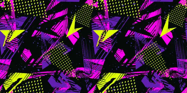 Vector illustration of Abstract seamless grunge pattern. Urban art vector texture, sport neon lines
