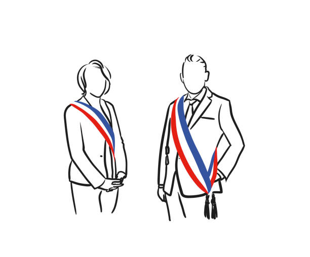 フランスの町や都市を代表する男性と女性の市長 - mayoral点のイラスト素材／クリップアート素材／マンガ素材／アイコン素材