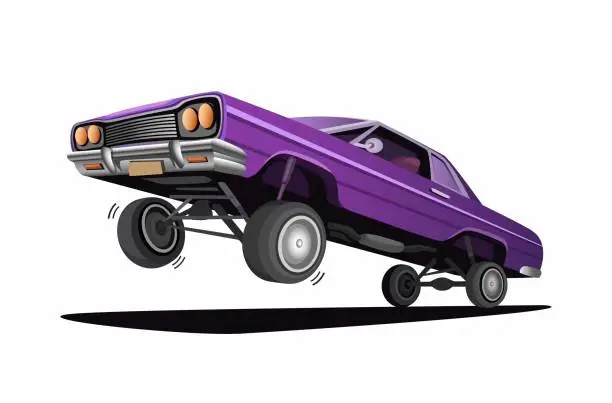 Vector illustration of Hydraulic Lowrider Car Jump and Hop Freestyle Cartoon Illustration Vector