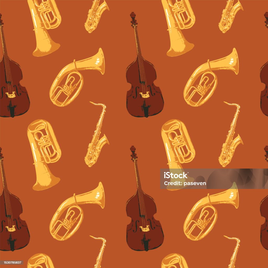 Seamless Background Pattern With Different Wind And String Musical ...