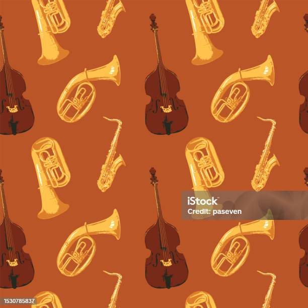 String Section Backround Seamless Background Pattern With Different Wind And String Musical ...