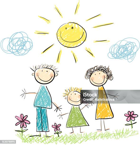 Family And Sun Stock Illustration - Download Image Now - Child, Cartoon, Childhood