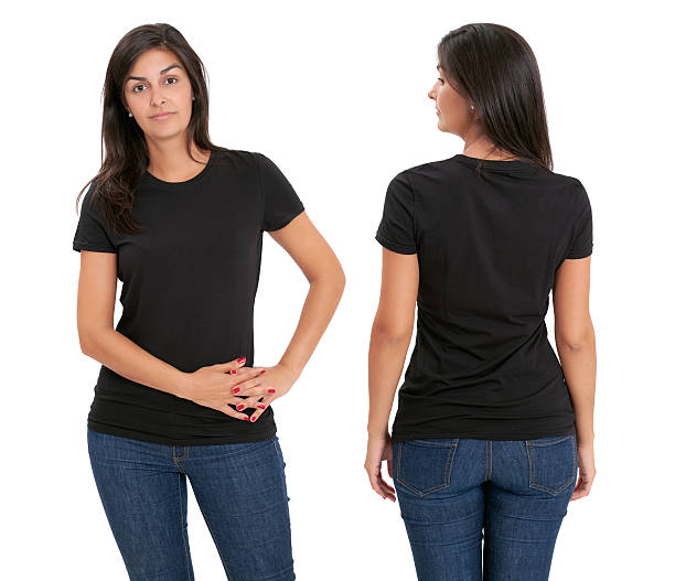istock Woman standing with blank black shirt 153078979