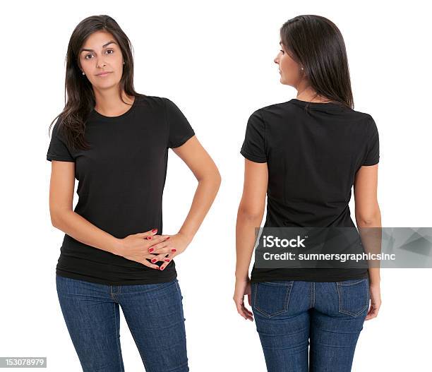 Kobieta Z Puste Czarne Koszulki - zdjęcia stockowe i więcej obrazów T-shirt - T-shirt, Kobiety, Od tyłu