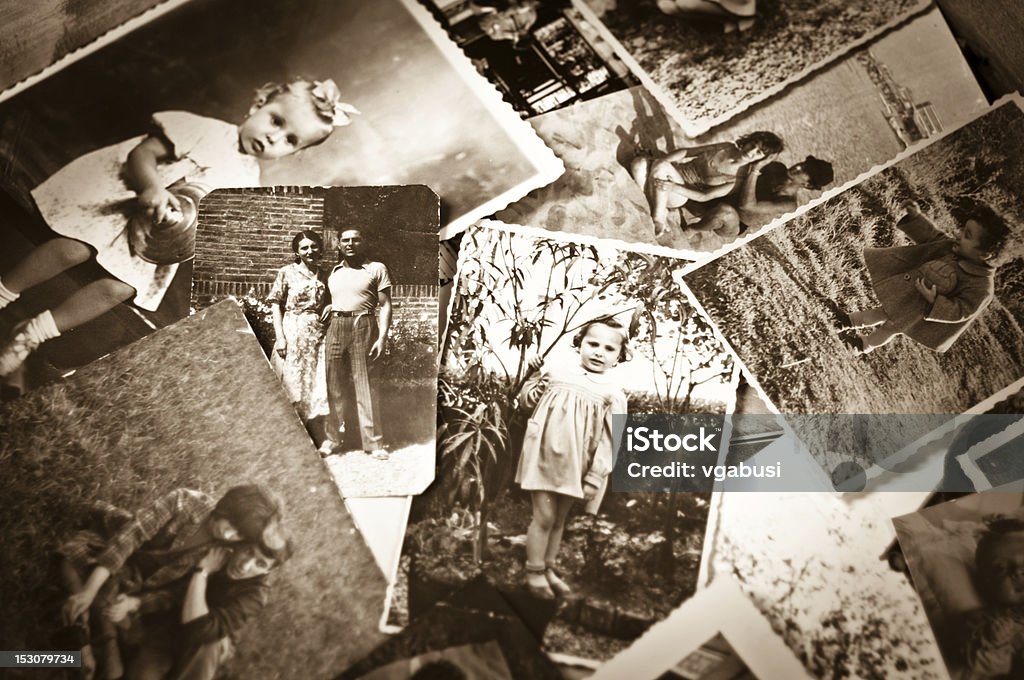 A pile of old black and white photographs Vintage Family Black and White Photos Photograph Stock Photo