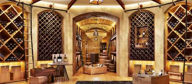 ワインセラー - wine cellar basement wine bottle ストックフォトと画像