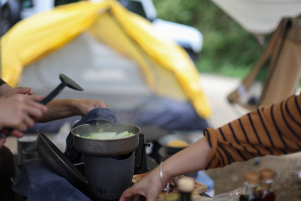 Friends cooking Lunch in the forest camping division