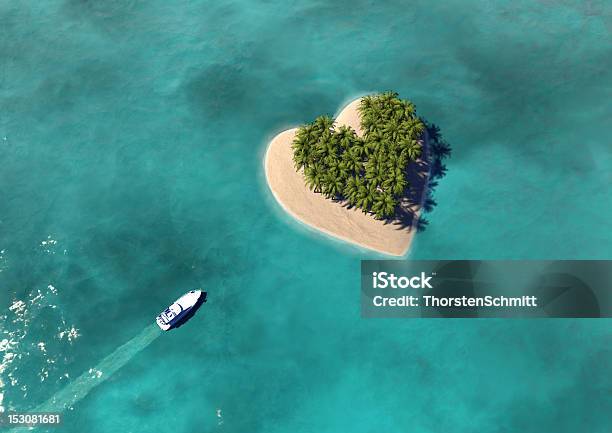 Heart Shaped Paradise Island Stock Photo - Download Image Now - Honeymoon, Heart Shape, Island