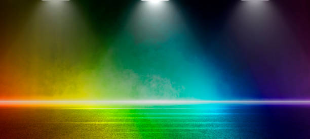 istock Lgptq rainbow background Stage shows, empty dark scene, laser beams, neon, spotlights reflecting on the asphalt floor, studio room with abstract smoke floating up, night view of the street, the city 1530822883