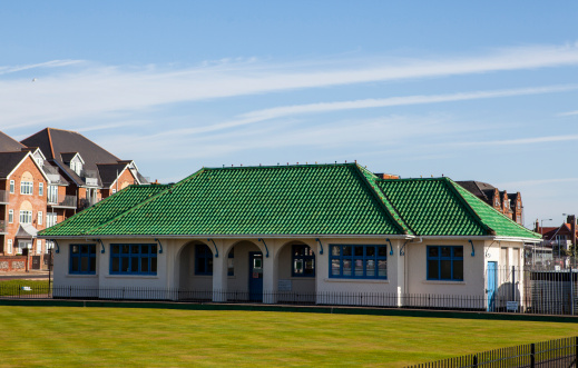 This bowls clubhouse has striking green roof tiles! Lovely clubhouse with a lovely roof!
