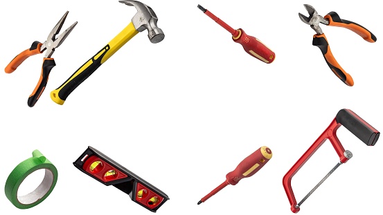 A collection of tools on white background