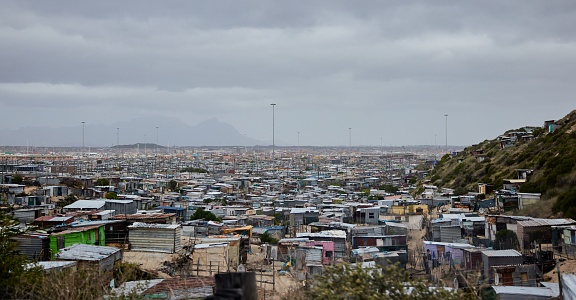 The skyline of Khayelitsha on a cloudy day. Western Cape, South Africa.