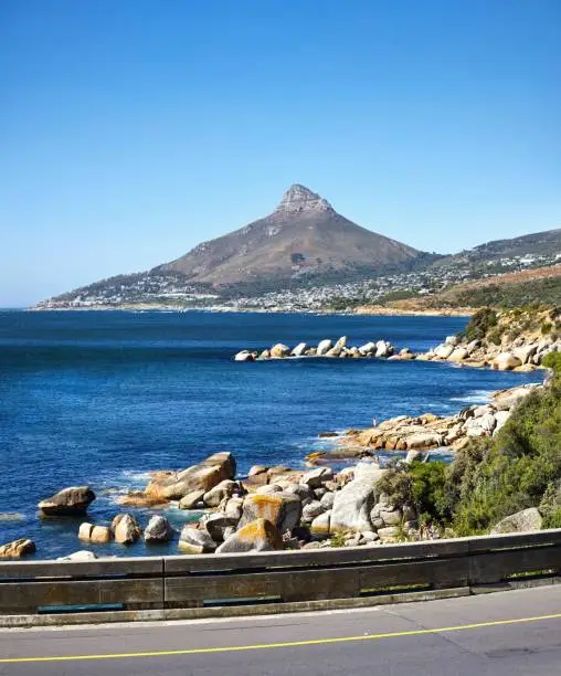 A scenic view of Lionshead and the Atlantic Ocean in Cape Town, South Africa.