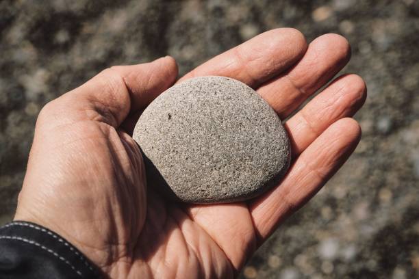 istock Man holding a smooth pebble in his hand in sunlight 1530848116