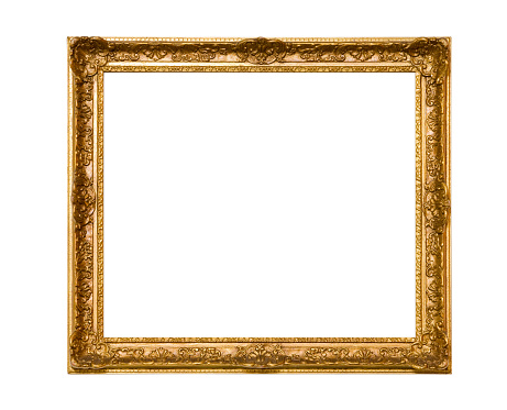 Antique wooden frame for paintings or photographs with gilding, isolated on a white background. Blank for the designer.