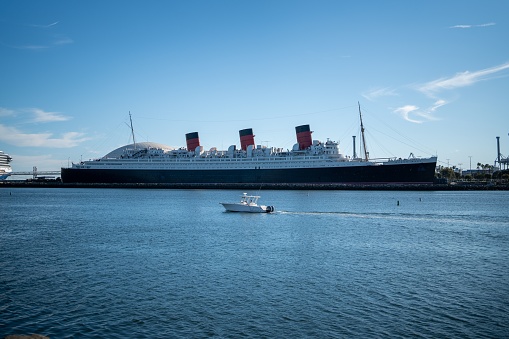 Long Beach, United States – November 25, 2022: A scenic view of The Queen Mary ocean liner in the afternoon