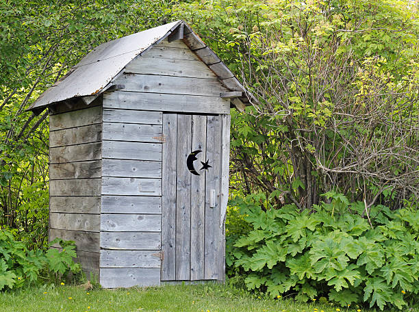 Alaskan outhouse in summer Alaskan rustic wooden outhouse in summer Outhouse stock pictures, royalty-free photos & images