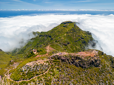 Aerial view of Pico Ruivo peak  PR1 trail Madeira Portugal