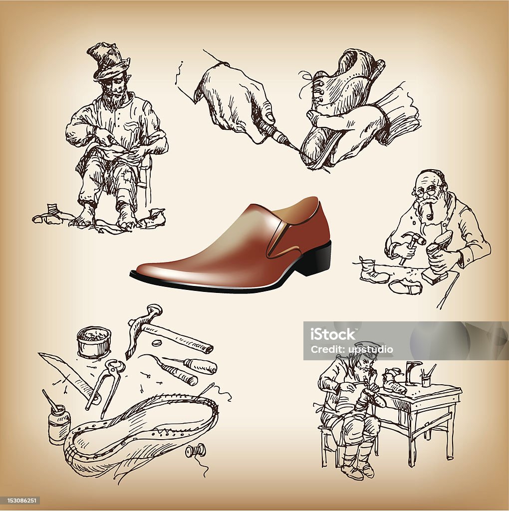 Set of hand drawing shoemakers Hand drawn vector shoemakers. Vector art in Adobe illustrator EPS format. The document is set up at A4 size, but can be scaled to any size without loss of quality. Shoemaker stock vector