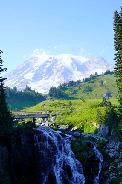 istock a mountain with some trees and a waterfall in front of it 1530864120