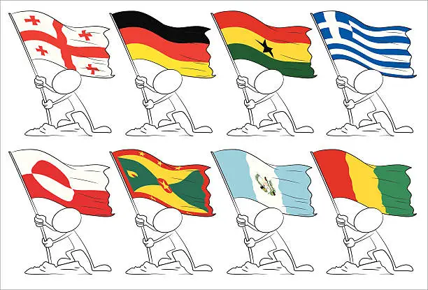 Vector illustration of faceless character with flags