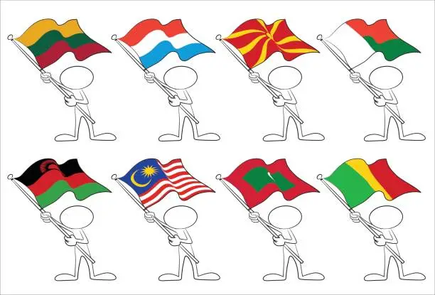 Vector illustration of faceless character with flags