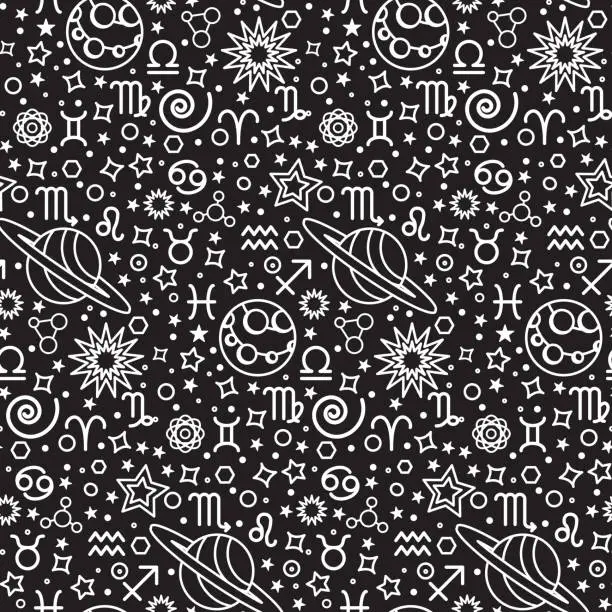 Vector illustration of Zodiac Black White Seamless Pattern