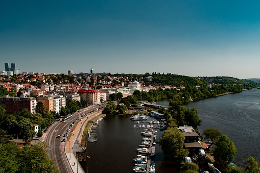 An Aerial view of the historic city of Prague skyline
